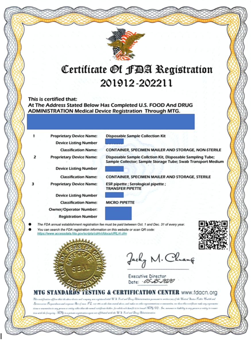 2020 FDA Certification